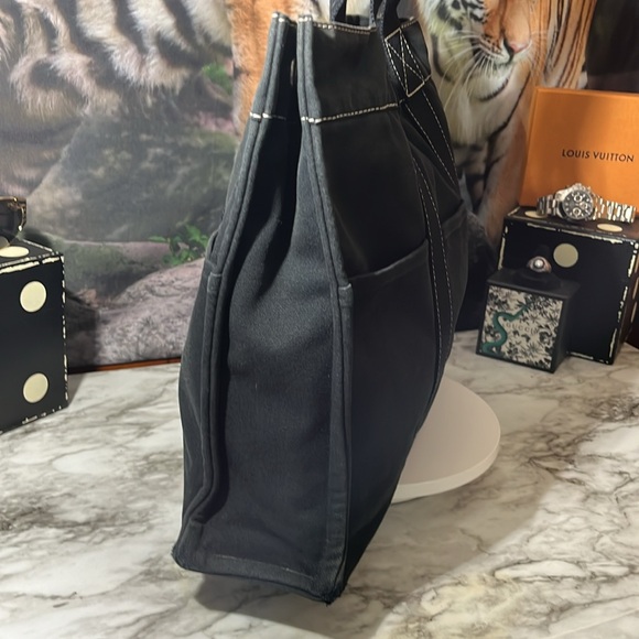 HERMES Fourre Tout MM Tote Bag Handbag Canvas Black with White Stitching in GUC - Picture 5 of 16